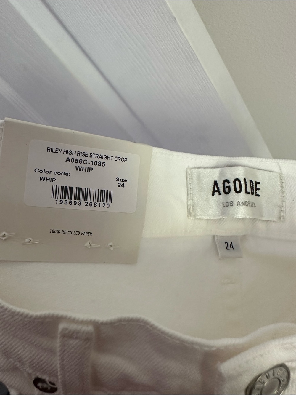 Size 24 Women’s AGOLDE Riley High Rise Straight Jean Whip White Denim - Picture 9 of 11
